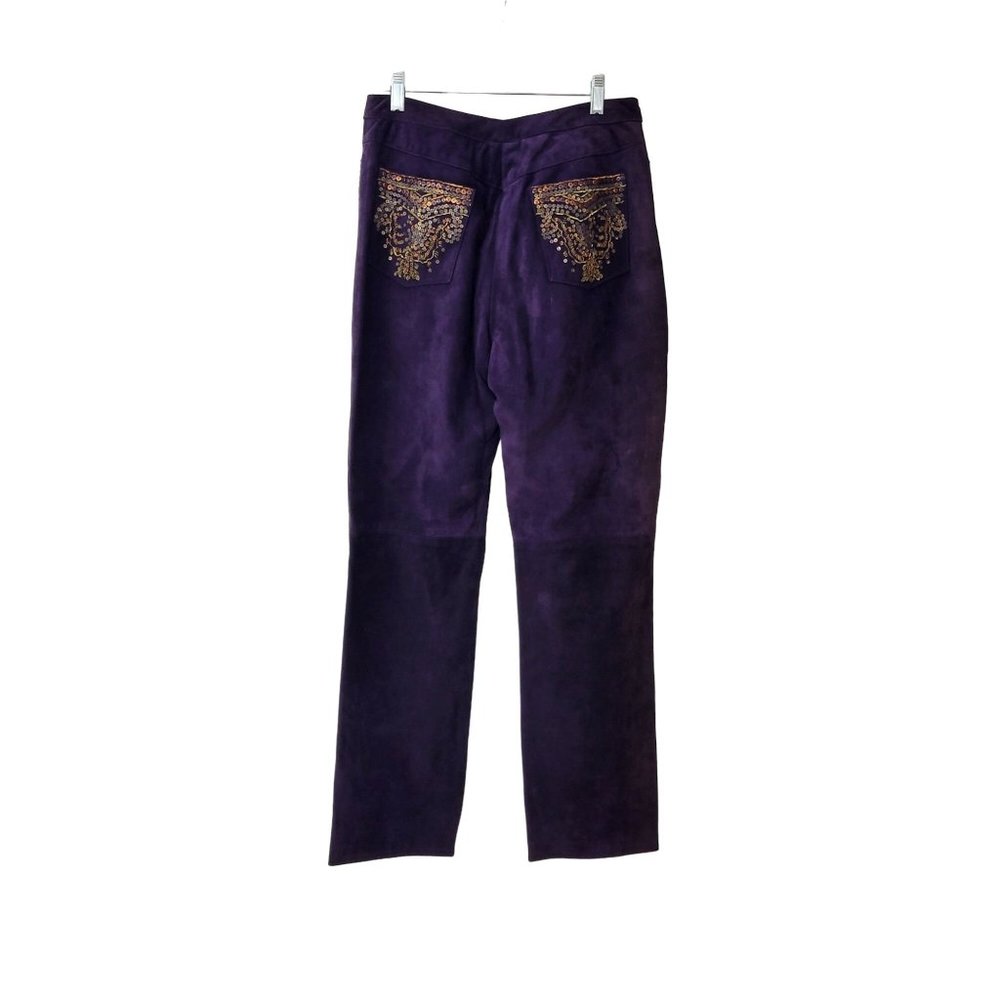 Carlisle Purple Embroidered Suede Jeans - Picture 7 of 8